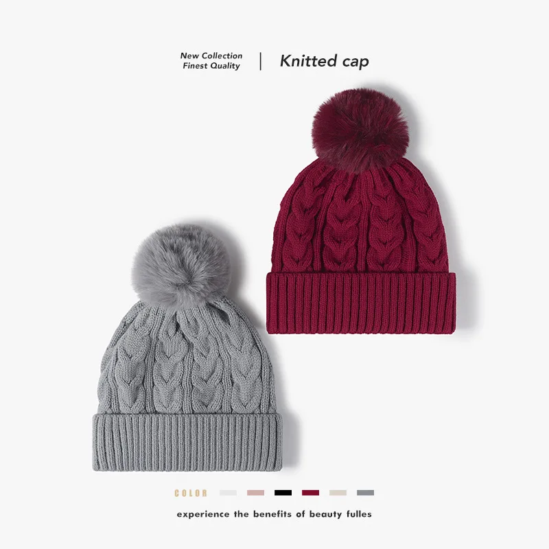 

Beanie Cap Velvet Thickened Outdoor Cold Hat Wool Ball Jacquard Caps men's women's Knit Hats Outdoor Warm Woolen Hats 4m649