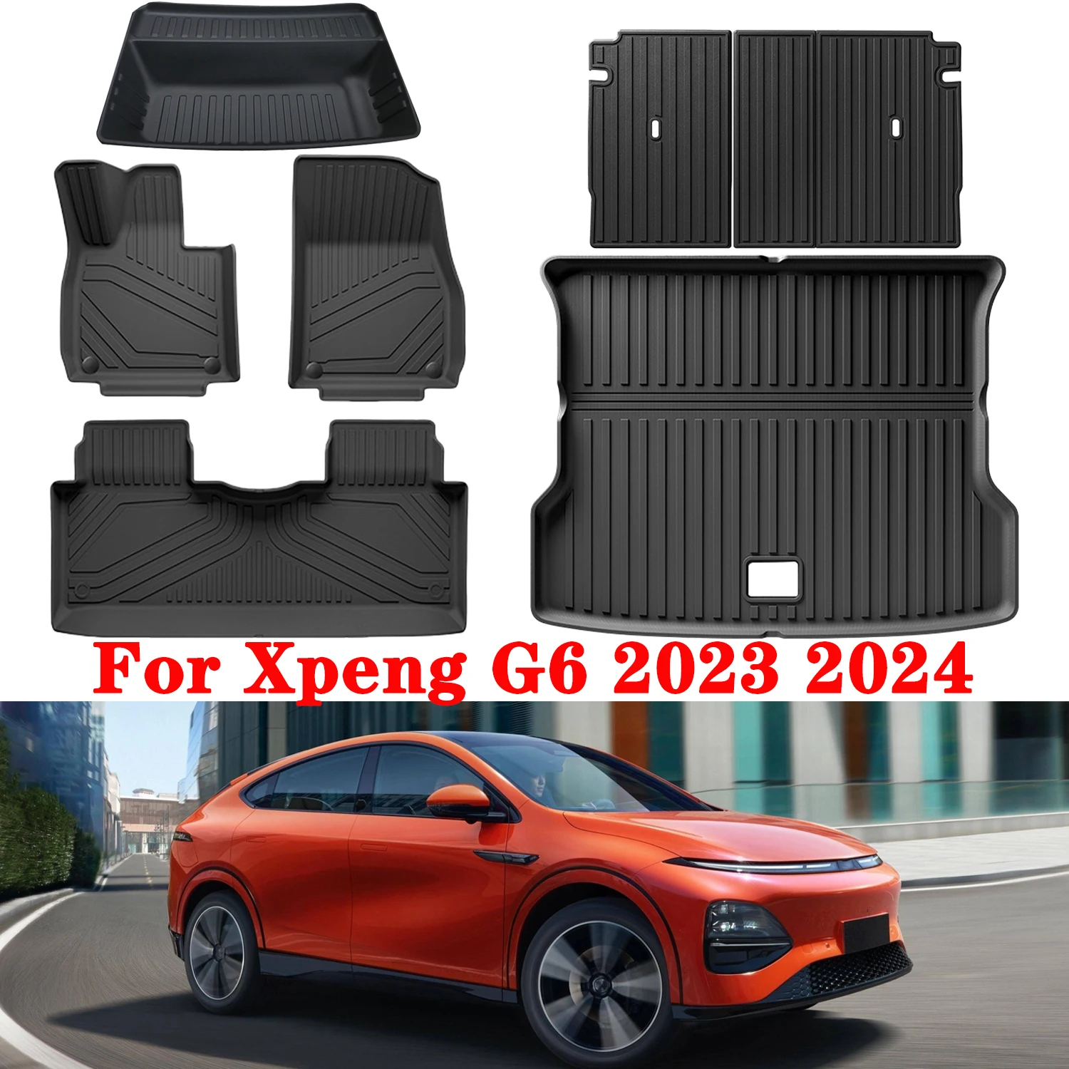 

For Xpeng G6 2023 2024 TPE Floor Mats and Cargo Liner, All Weather Floor Liners Trunk Mat TPE Heavy Duty Waterproof Pad