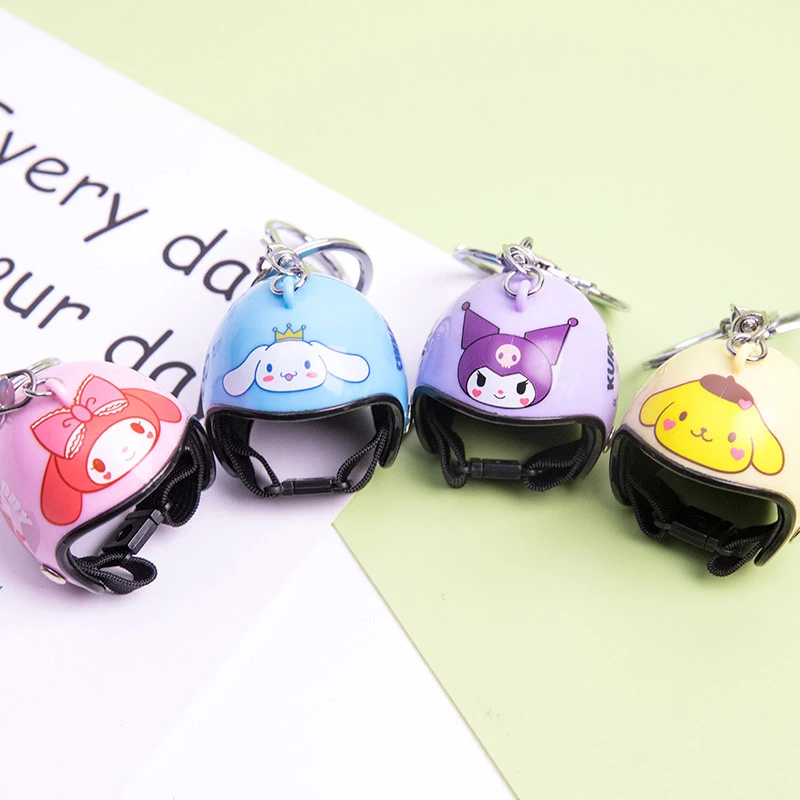 Sanrio Kuromi Melody Helmet Shape Keychains Kawaii Hello Kitty Cinnamoroll Toy Doll Bag Ornament Keychain Car Pendant Gift