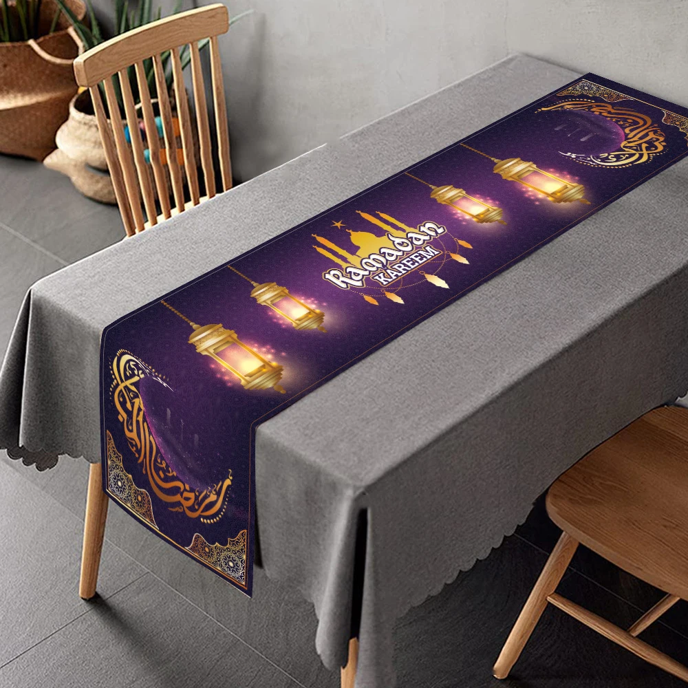 35X180Cm Ramadan Kareem Table Runner Ramadan Tablecloth for Eid Dinner Eid Mubarak Decoration 2025 Islamic Muslim Party Table