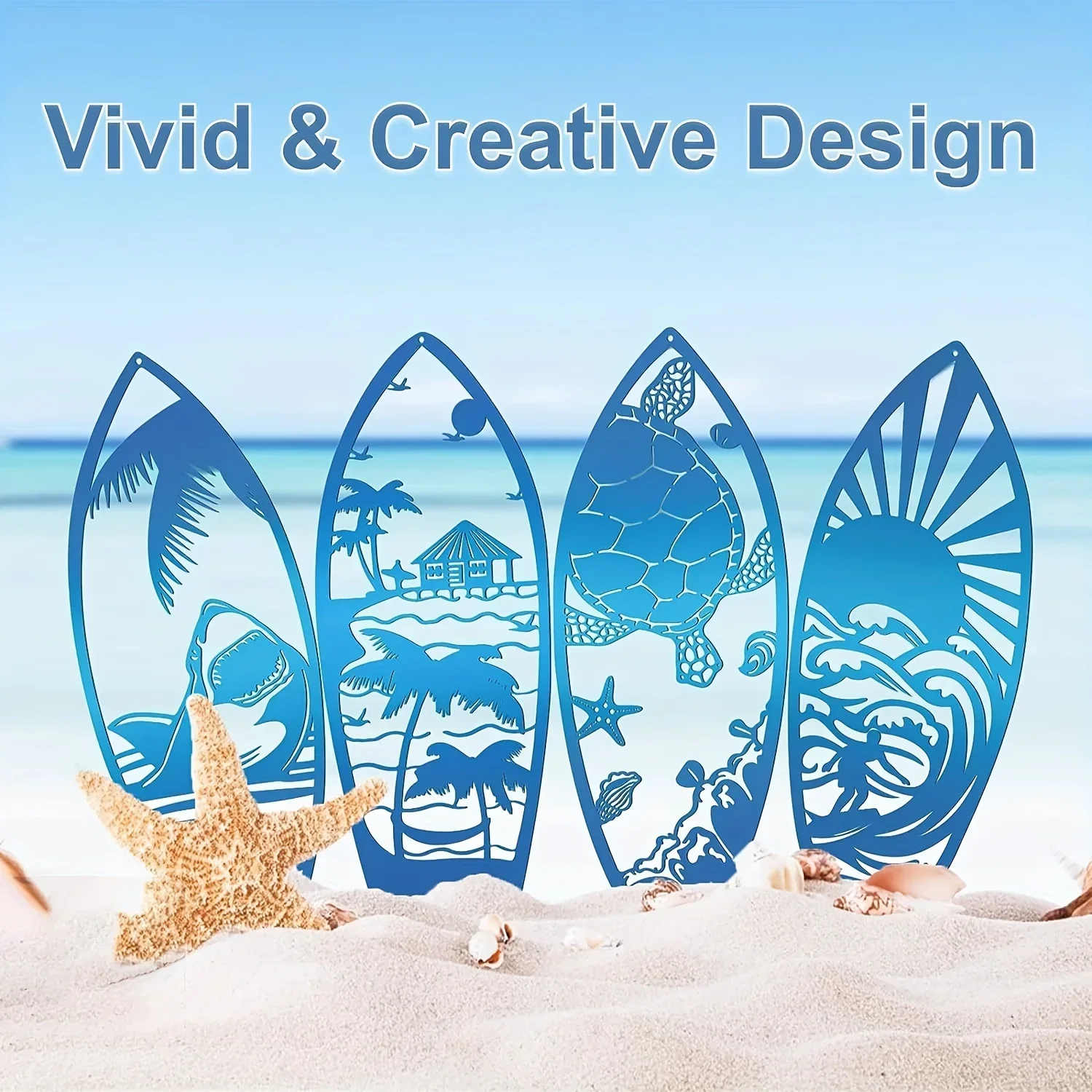 

Hello Young 4pcs/set Surfboard Wall Carving Metal Crafts Ornaments Wall Decoration Marine Murals Metal Art Home Decoration Wall