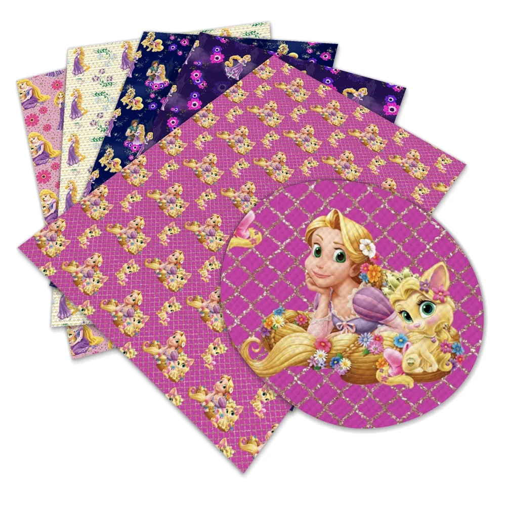 22 cm x 30 cm Disney Synthetic Leather Sheet Tangled Princess Printed Faux Leather Fabric