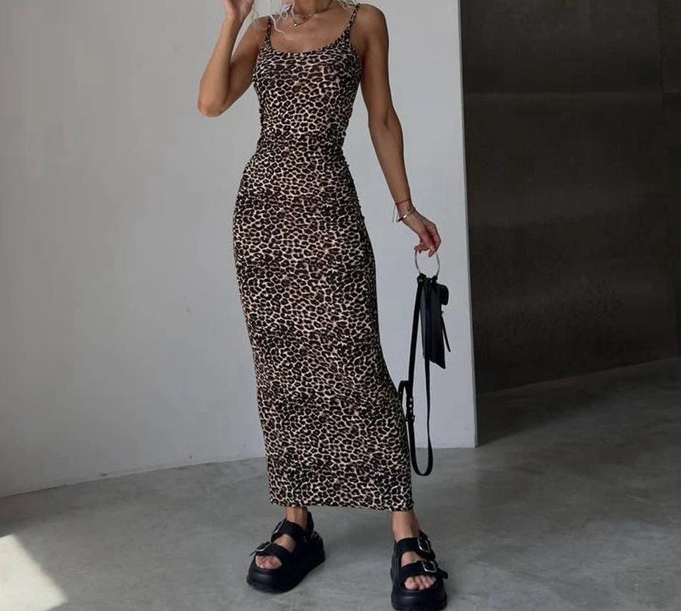 

2025 Sexy Sling Dress Women Fashion Print Bodycon Waist Slimming Backless Dress