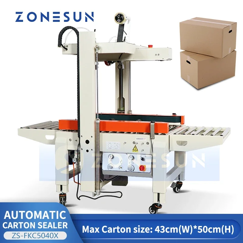 ZONESUN Automatic Carton Sealer Top and Bottom Taping Express Parcel Sealing Pneumatic Clamping Auto Sensing ZS-FKC5040X