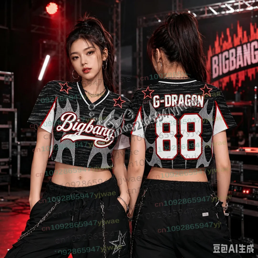 Kpop Group Mesh Crop Top Football Jersey Kpop VIP G-dragon Taeyang Daesung World Tour Concert Out For Fans Gift Women's Clothing