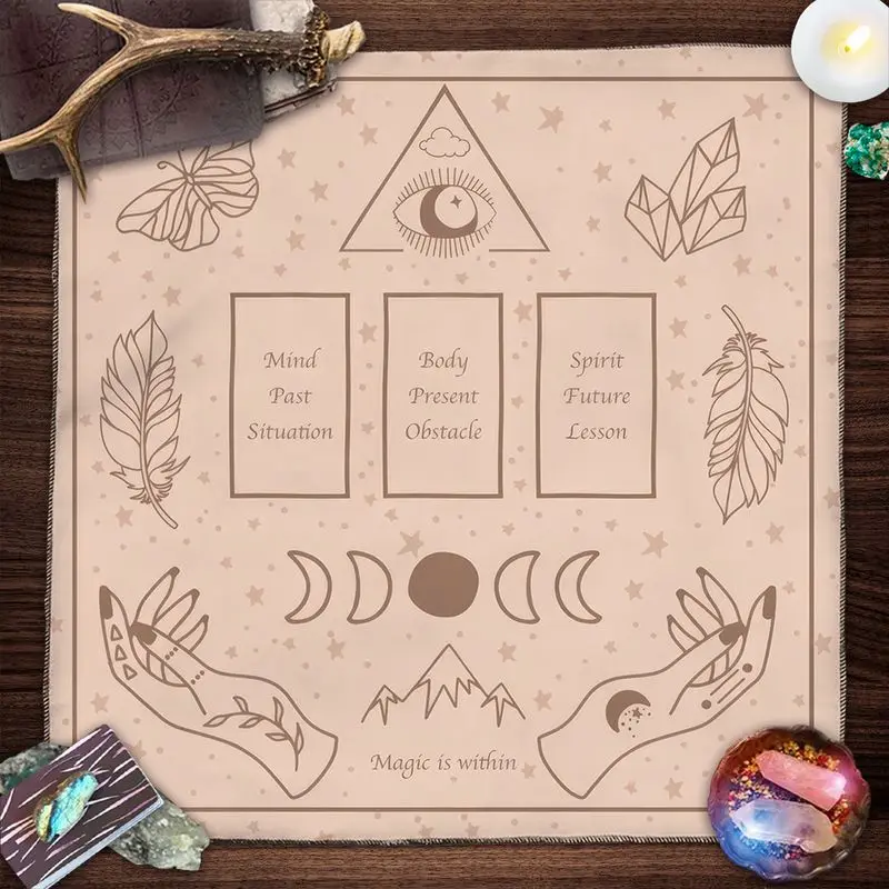 VIKAMA Wooden Wind Plaque Tarot Tablecloth, Altar Divination Mat for Spiritual Desktop Layout