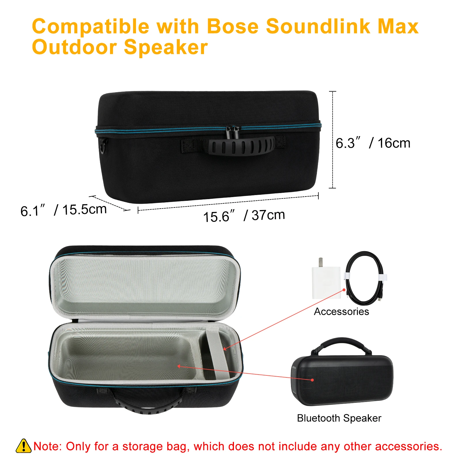 Hard Carrying Case Waterproof Hard Travel Case Anti-scratch Hard Storage Case Box with Shoulder Strap for NEW Bose SoundLink Max