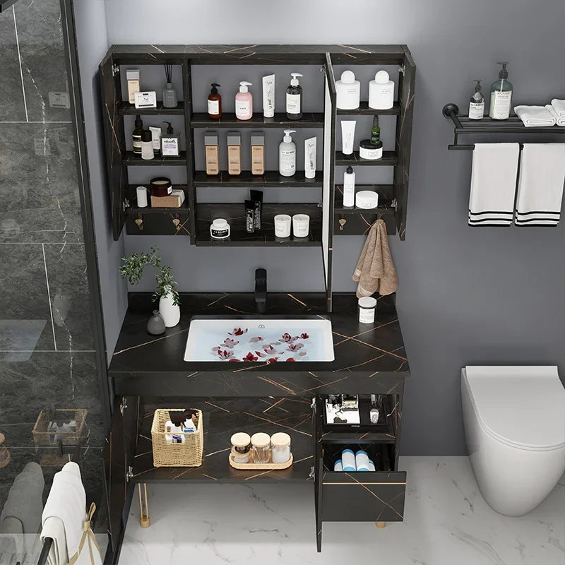 Rock Board Bathroom Cabinet Combination Toiletting Table Full Set Of Modern Minimalist Bathroom Washbasin Handben  Style