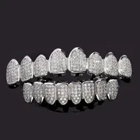 HipHop CZ Teeth Set For Unisex Top Bottom Mouth Gold Silver Color Teeth Tooth Cap Removable Dental Fashion Jewelry