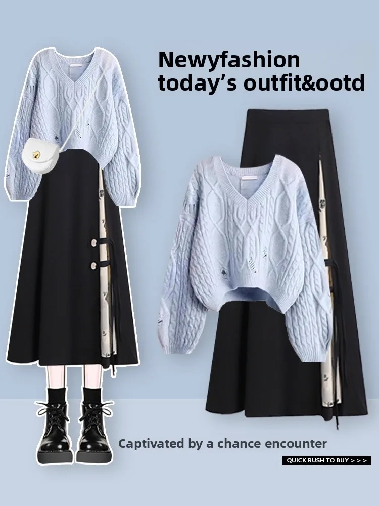 مجموعة تنورة صغيرة من Fraance Sle للخريف بتصميم غير متماثل سترة بطول f مجموعة نسائية ذات ملمس راقي