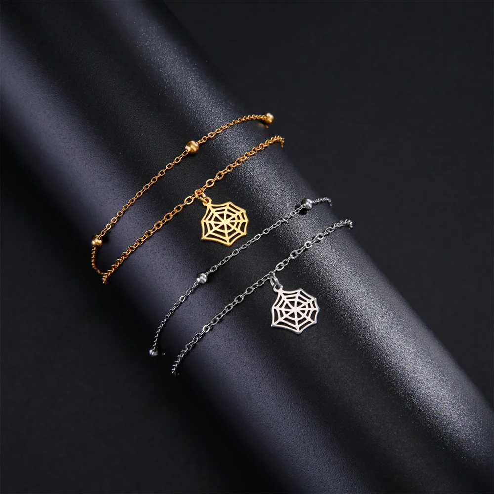 Eueban-ハロウィーンのスパイダーチャームブレスレット,マルチレイヤーチェーン,ステンレス鋼,Webバングル,パーティージュエリー,友達へのギフト,ファッション
