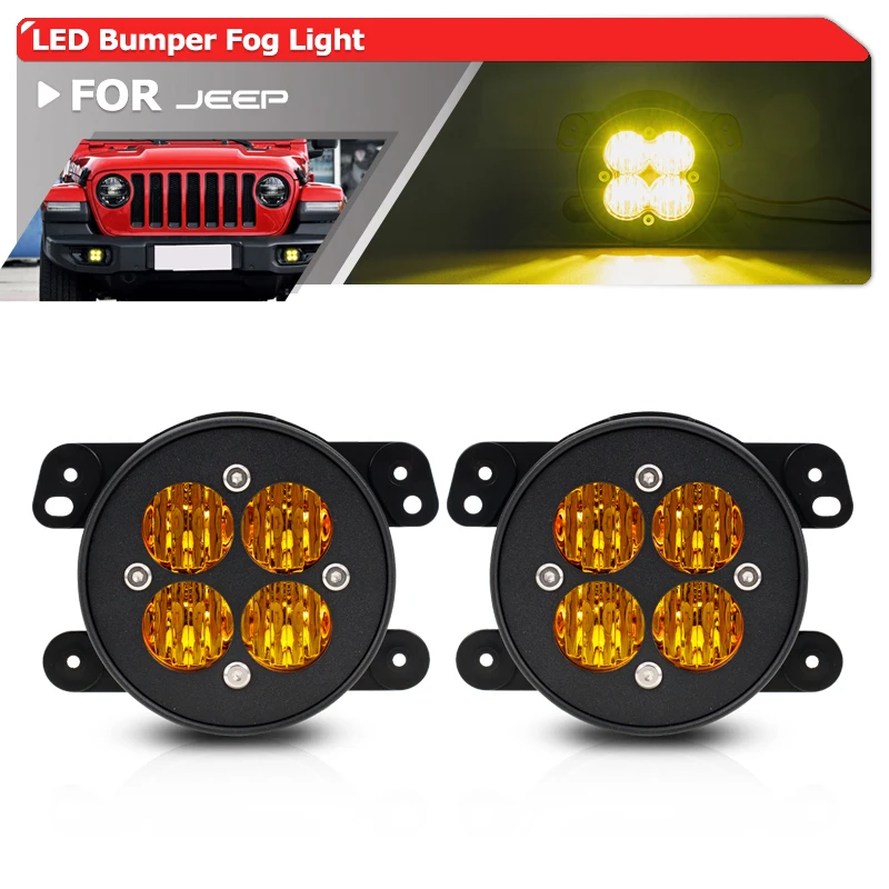 OE-Spec 5182026AA Amber LED Bumper Fog Light Assy Kit For Jeep Gladiator JT 2020-2024 Wrangler JK JL Cherokee KL Grand Cherokee