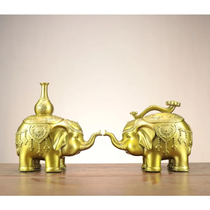 Copper Elephants - A Pair Of Decorative Figurines For Home Office, Symbolizing Peace And Good Fortune