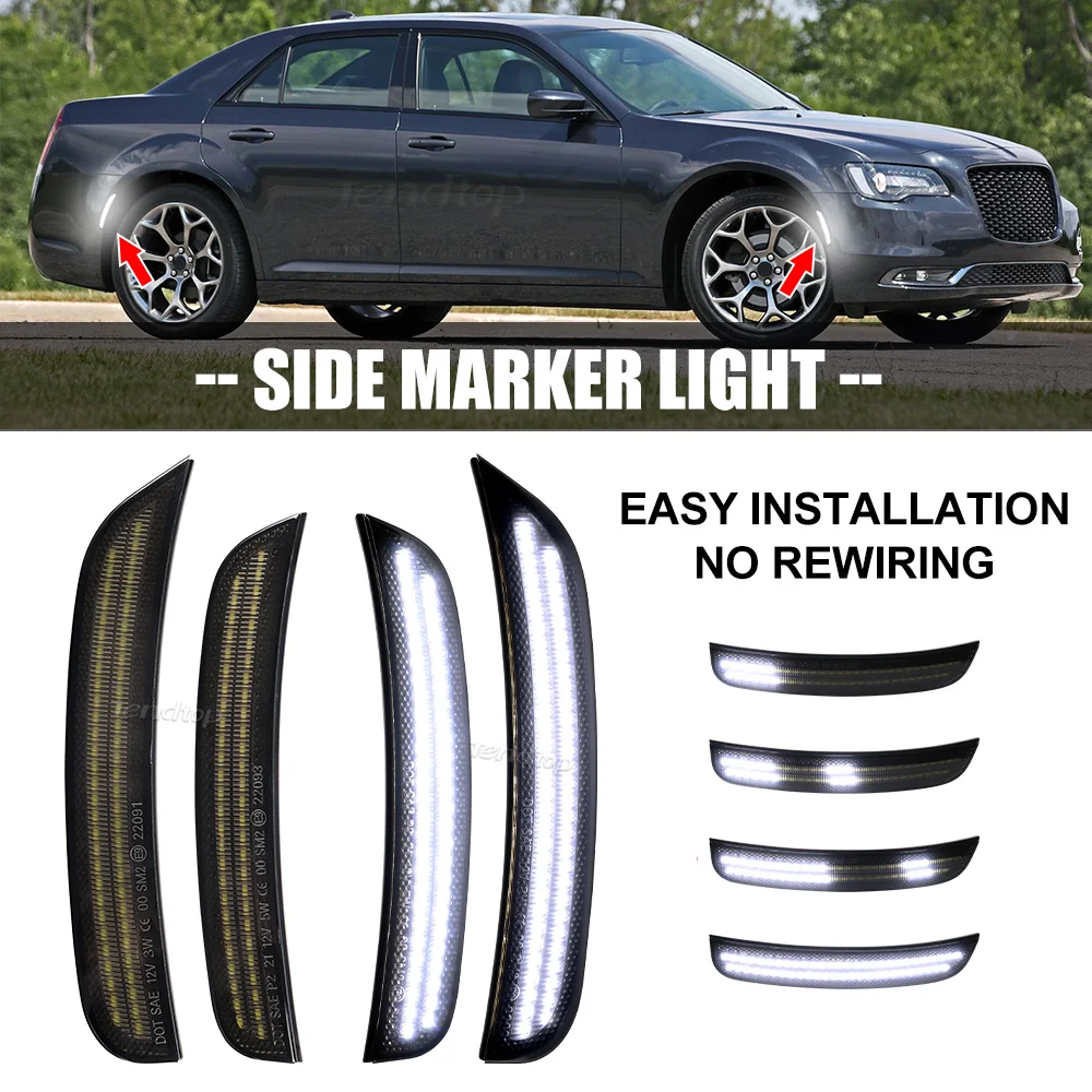 4X Smoked Lens Front Rear LED Bumper Side Marker Indicator Lights For Chrysler 300 2015 2016 2017 2018 2019 2020 2021 2022 2023