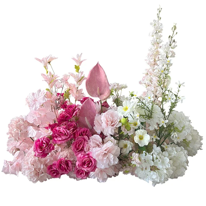 New pink flower row high-end floral engagement banquet decoration simulation flower