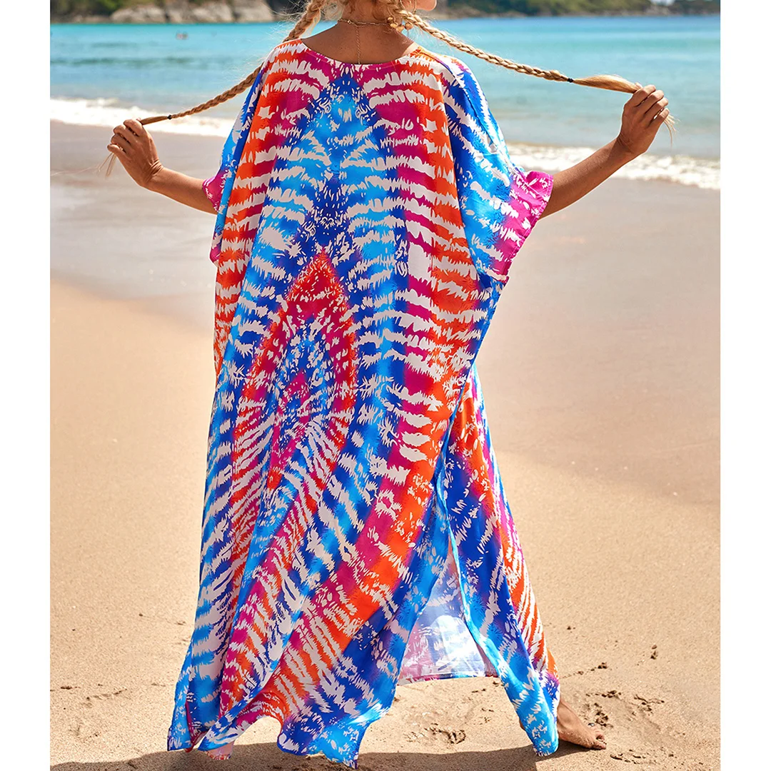 2026 Neues Buntes Kaftan-Tunika Strandkleid Strandmode Strandüberwurf Locker Sitzendes Maxikleid für Damen V4428 – Detail 21