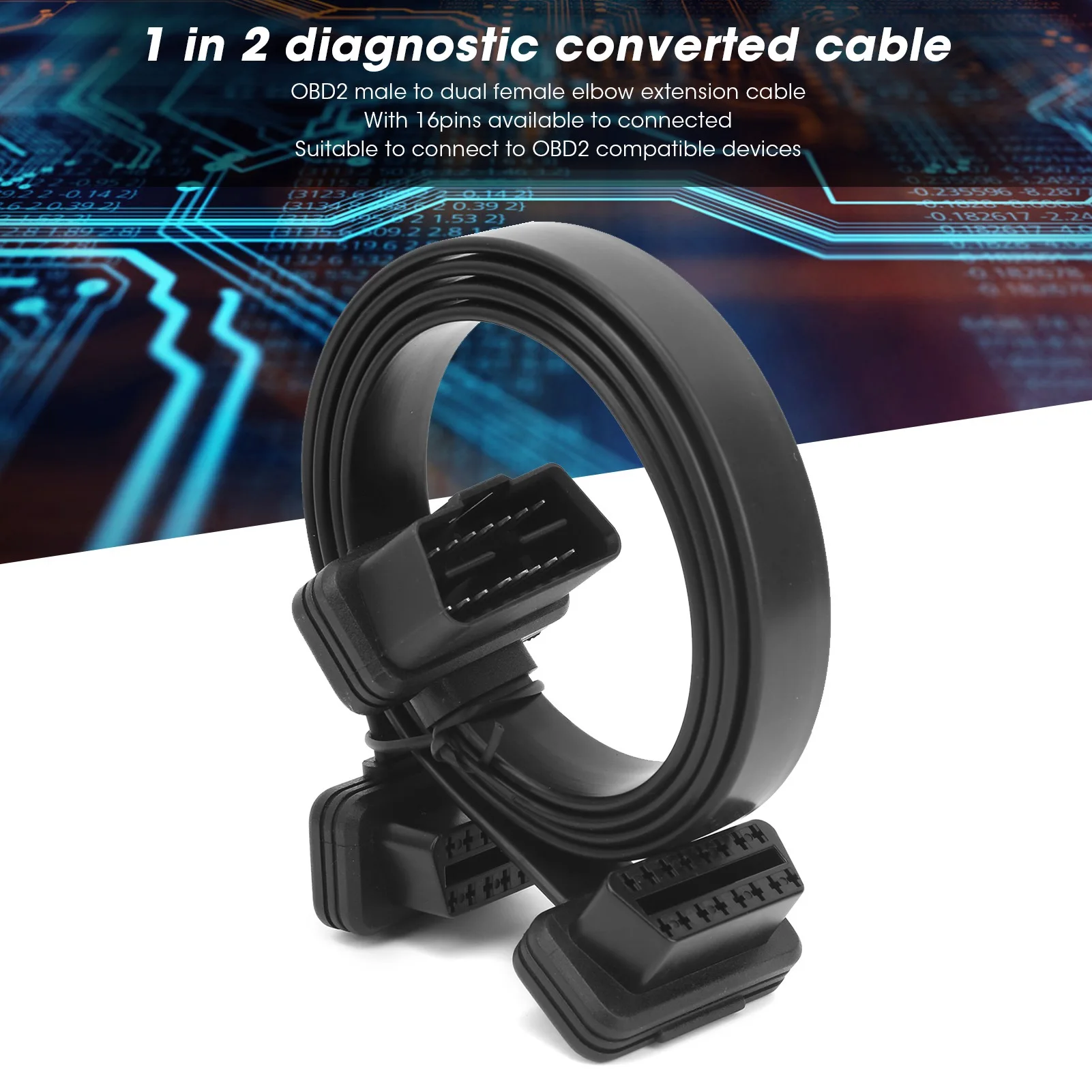 Diagnostic Cable OBD Extension Cable 16Pin Connector Diagnostic Tool Male to Dual Female Elbow Adapter 50cm