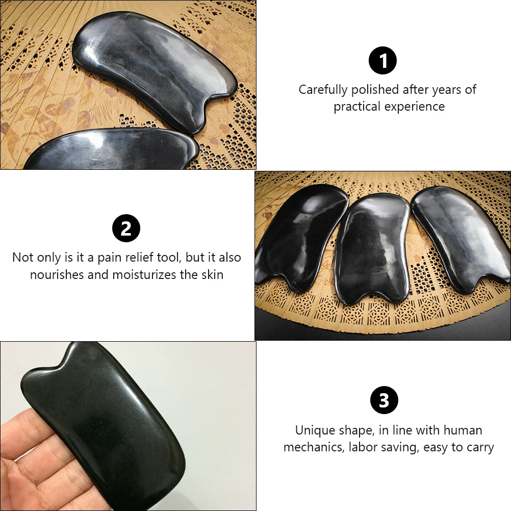 

2pcs Ox Scraping Boards Massage Tools For Face Body Gua Sha Scraper Skincare Therapy Pain Ox Horn Scraper Relief Black