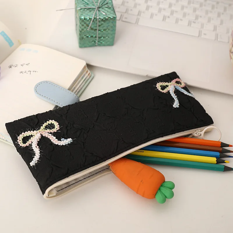 القوس مقلمة Ins عالية الجمال فتاة القرطاسية الحقيبة طالب حقيبة مستحضرات تجميل حقائب مستحضرات التجميل حقيبة أدوات الزينة سستة محفظة نسائية للعملات المعدنية حافظة للبطاقات