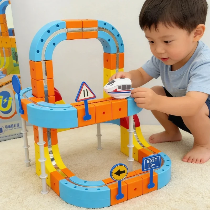 

Assembled Track Vehicle Magnetic Track Set Building Toy With Anti-Gravity Vehicles 100+ Pieces Diy Railway Model For Kids Gift