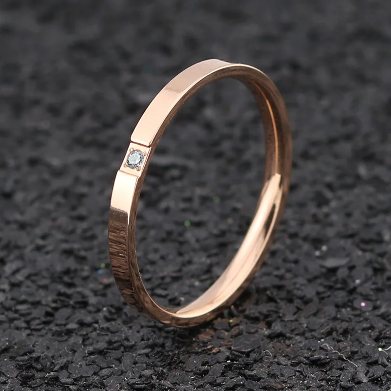 Round Titanium Steel Cubic Zirconia Rings For Women Minimalist Stainless Steel Thin Finger Pinky Ring Jewelry Accessories