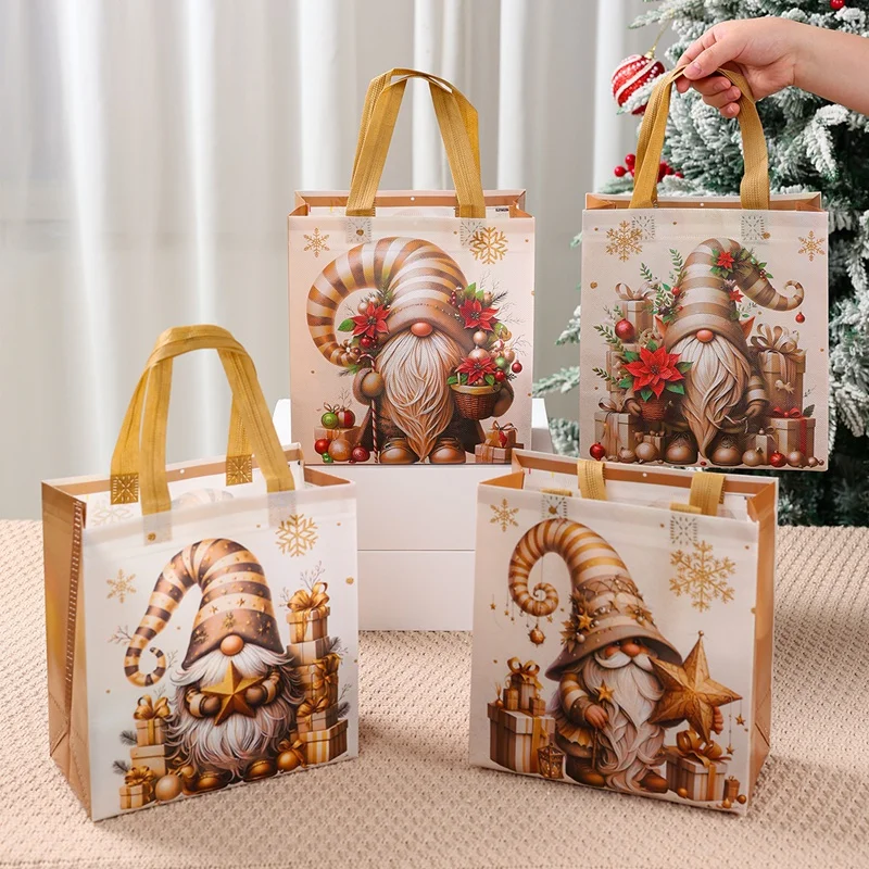 4pcs Christmas Gift Bags Santa Claus Snowman Non-Woven Christmas Tote Bag with Handles Christmas Decorations For Home 2027 Gifts