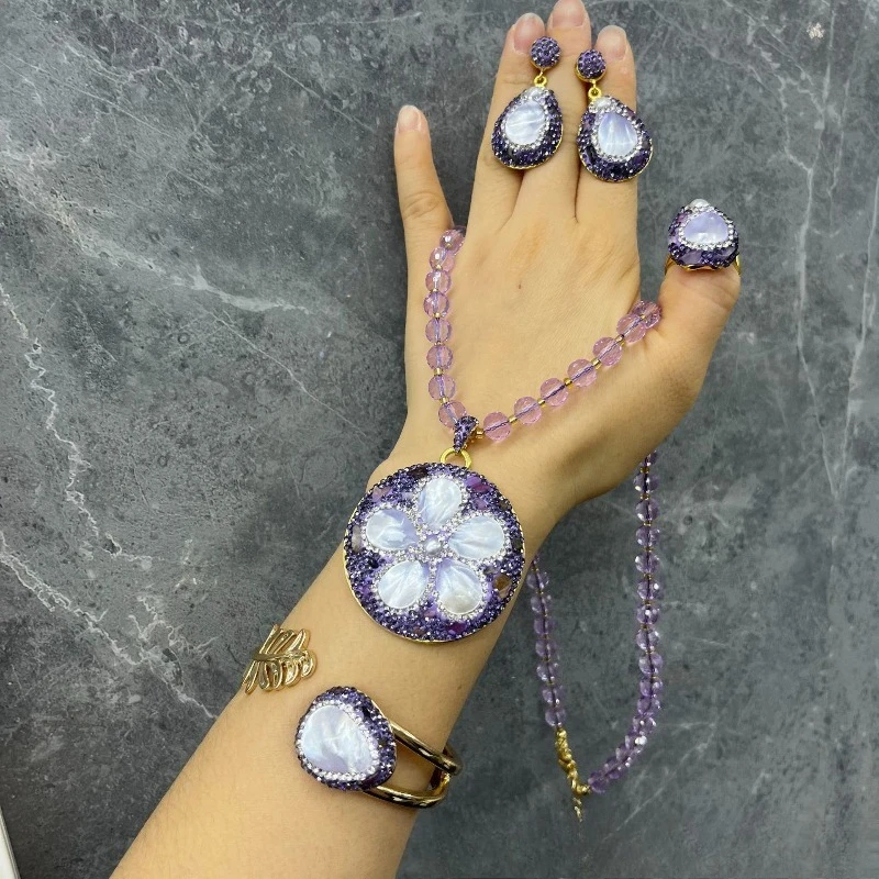 Natural Sea Shell 4Pcs Jewelry Set, High Quality Seawater Shell Women Jewellery Gift