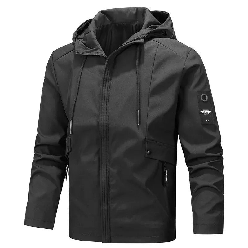 

Waterproof Jacket Men Outdoor Softshell Zip Up Hooded Jacket Windbreaker Hiking Camping Coats Lightweight Spring Autumn Coats