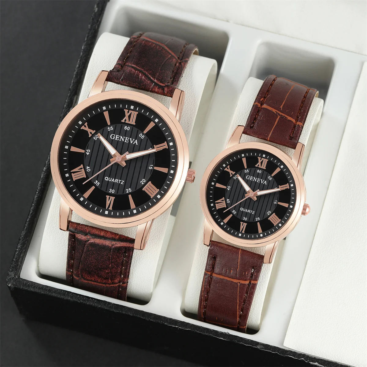 2PCS Fashion Couple Set Watches Luxury Men Women Business Casual Leather Quartz Watch Simple Brown Wristwatch