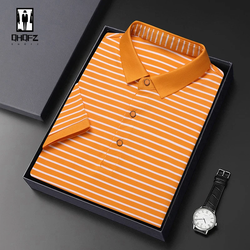 2024 Men\'s New Striped Cotton Business Casual Short Sleeved POLO Shirt Fashion Short Sleeved Comfortable and Breathable Top