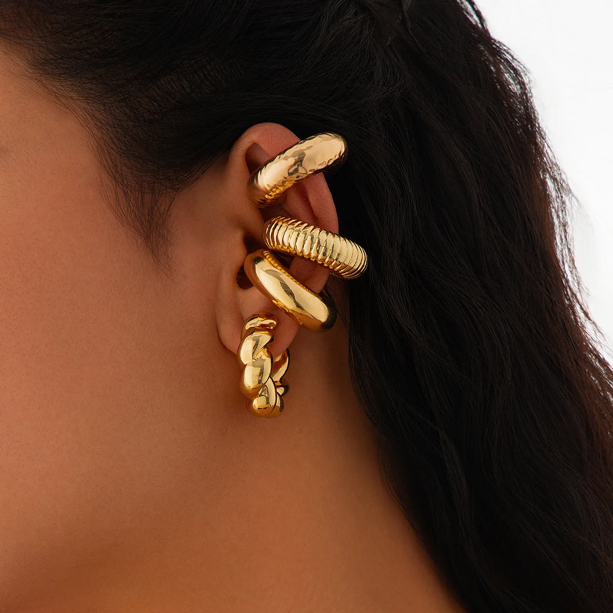 4Pcs Women Large Chunky CCB Circle Ear Cuffs Set Non Piercing C-shaped Clip Earrings Statement Earrings Party Jewelry Gifts
