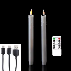 2 Pieces Remote Control Valentine's Day LED Candles USB Charge,25.5 cm Beige Color Plastic Taper Rechargeable Candle Tear Drop