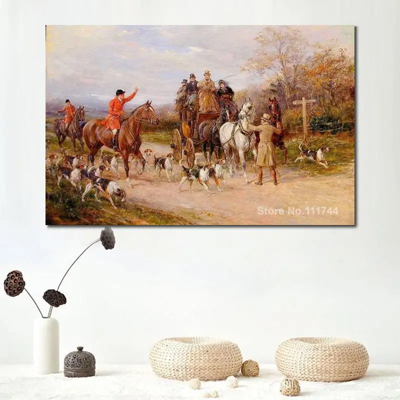 A Narrow Miss at The Crossroads Heywood Hardy Oil Painting Hunting Dogs Handmade High Quality