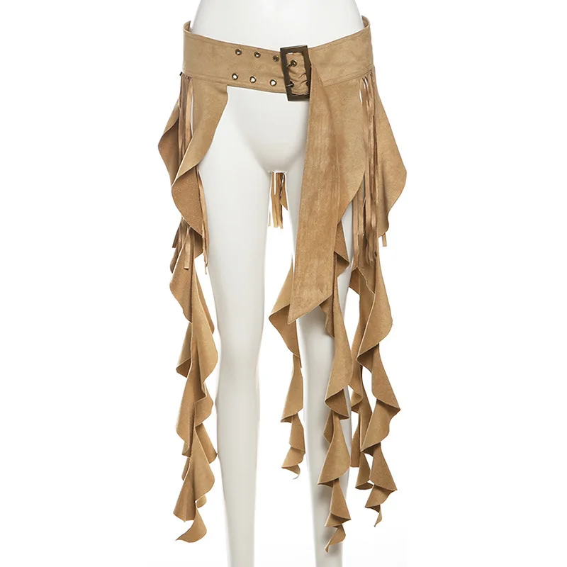 2025 الصيف النساء كشكش شرابة حزام الصلبة حزام قابل للضبط منخفضة الخصر غير النظامية اكسسوارات الهيب هوب الشارع ملابس الرقص #4