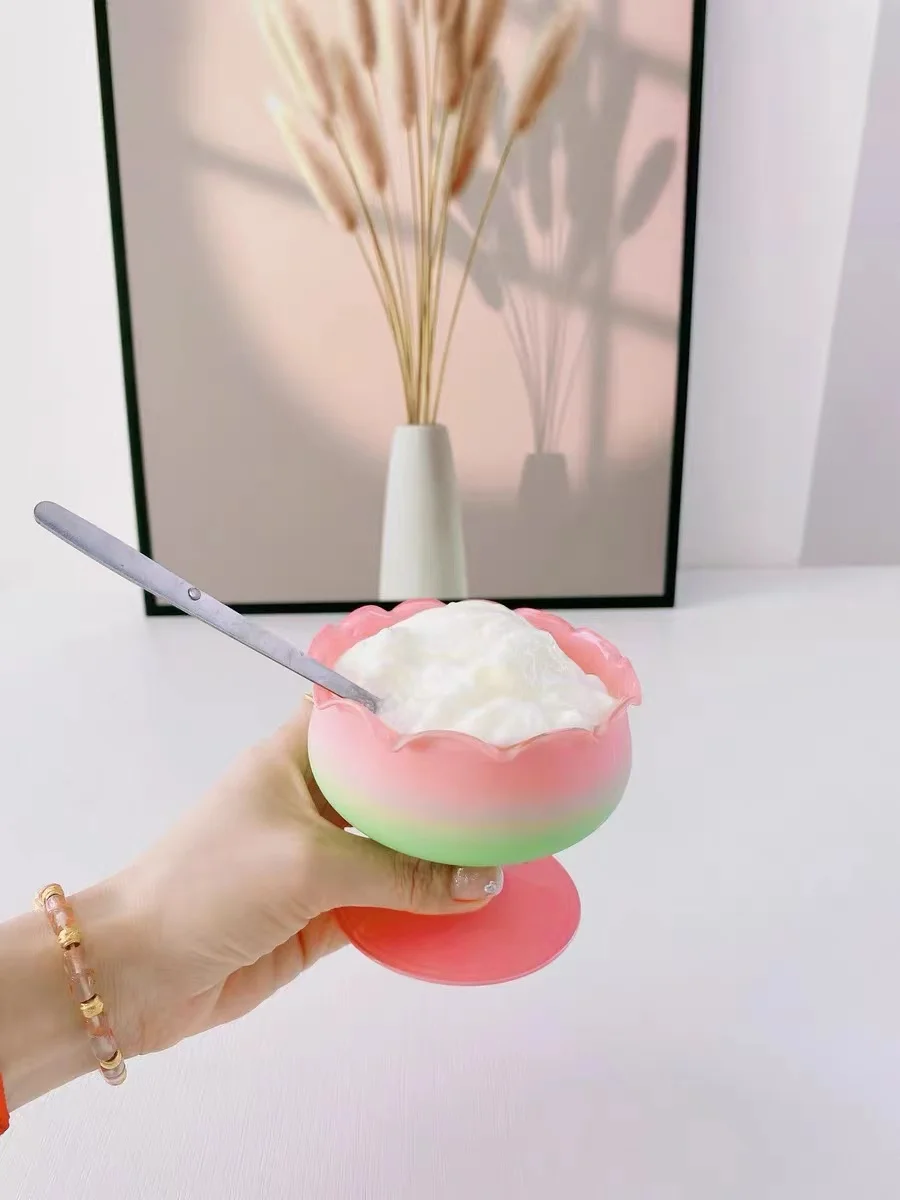 

Gradient Color Wave Lace Ice Cream Bowl Salad Household Cold Drink Cup Juice Glass Cups Drinkware Coffee Mugs Wine Goblet Deco