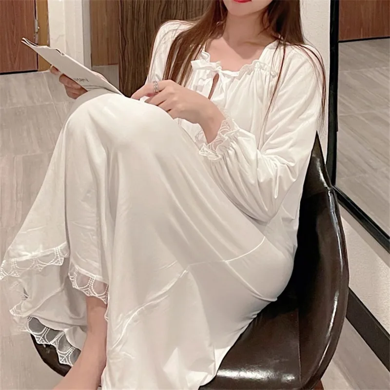 

Fdfklak New Ins Palace Women's Sleep Dress Spring Autumn Long-Sleeve Nightgowns Princess Nightdress Comfortable Home Clothes