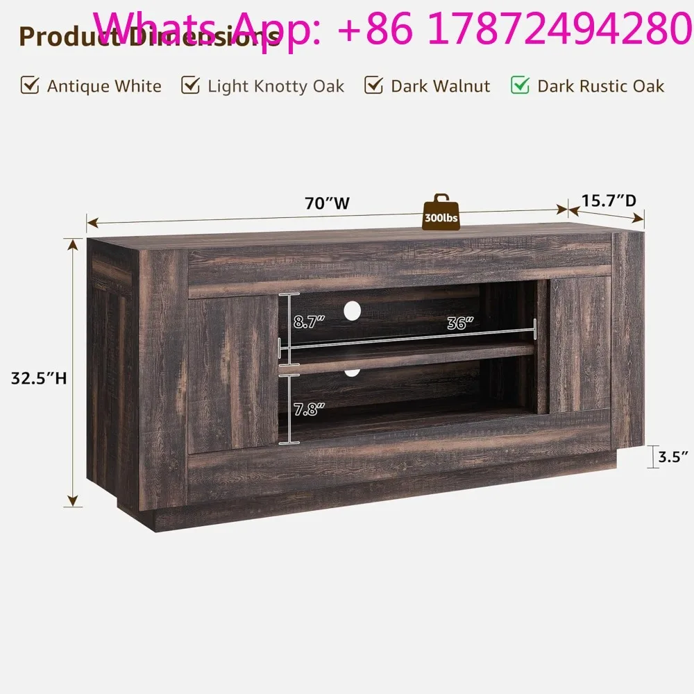 Media Console with Large Open Storage & Side Cabinets