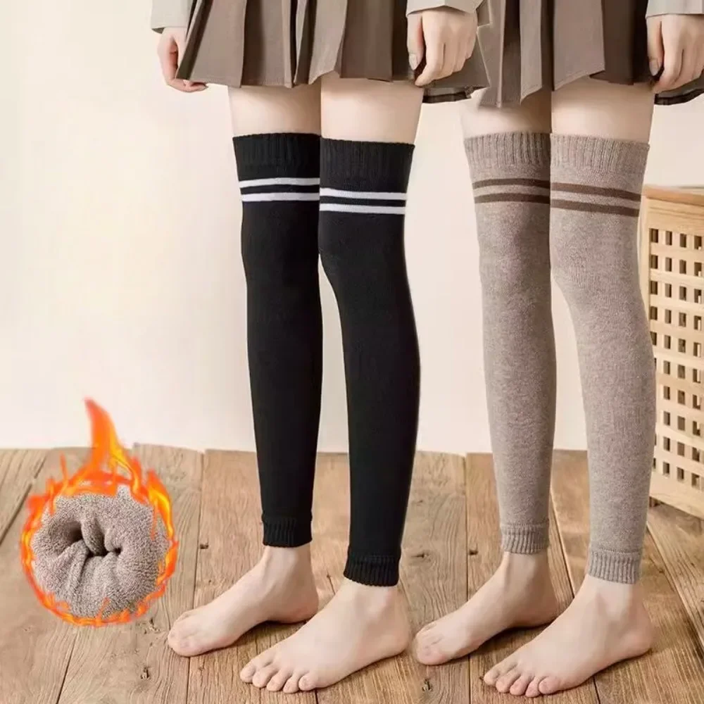 1 Pair Thermal Leg Warmers Knee Pad for Women Over-the-knee Long Sock Thickened Anti-cold Plus Velvet Fashion Korean Lolita Girl