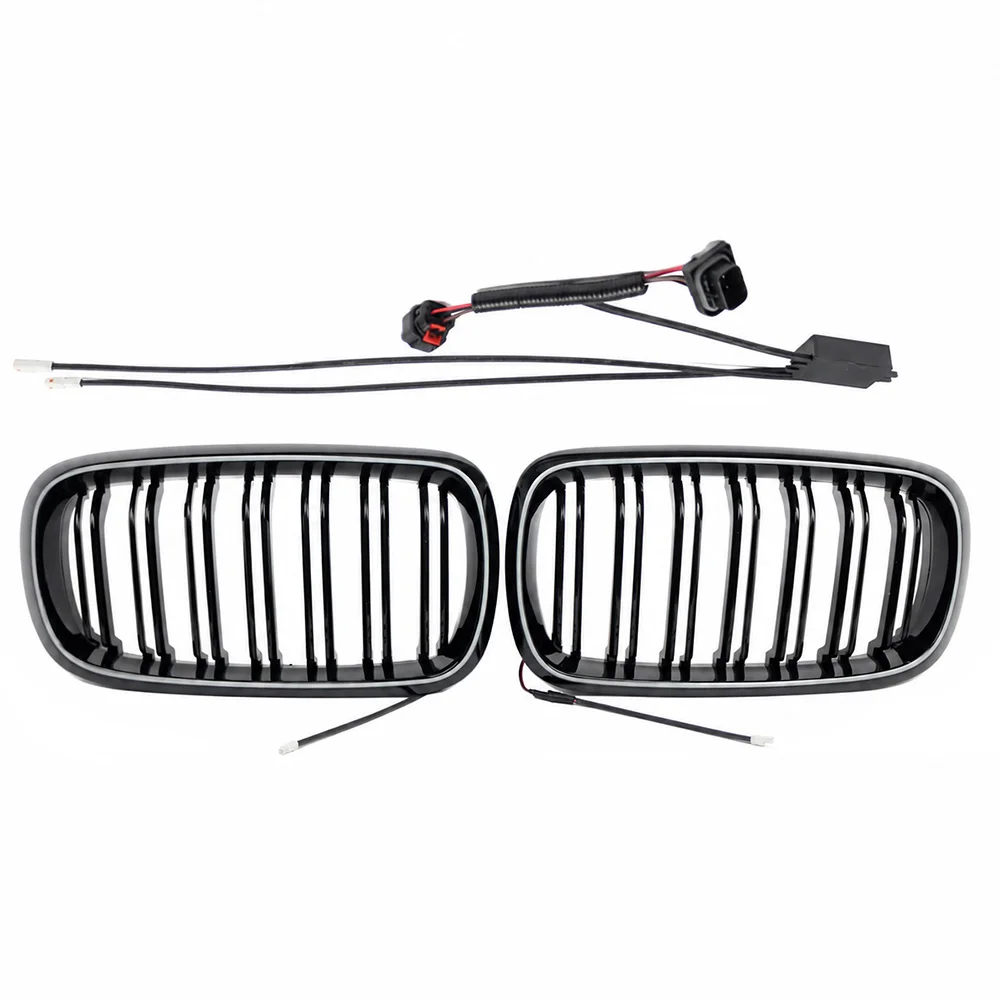 Car LED Light Double Slat Kidney Grille Front Bumper Racing Grill for BMW X5 X6 F15 F16 X5M F85 X6M F86 2014-2018 51117294486