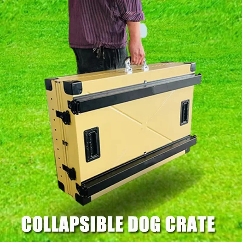 Tan Color Heavy Duty Aluminum Folding Animal Cage Metal Malinois Collapsible Dog Kennel Box
