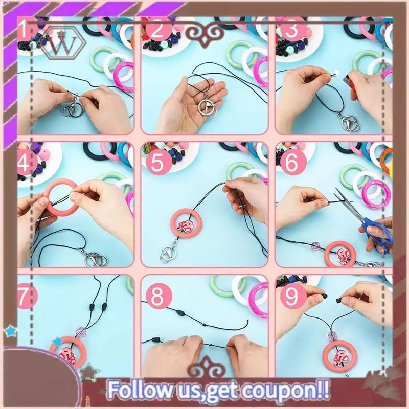 

(New)-20 Sets Of Silicone Beaded Circles 65Mm Silicone Bead Rings Beaded Keychain Making Kit DIY Keychain Necklace