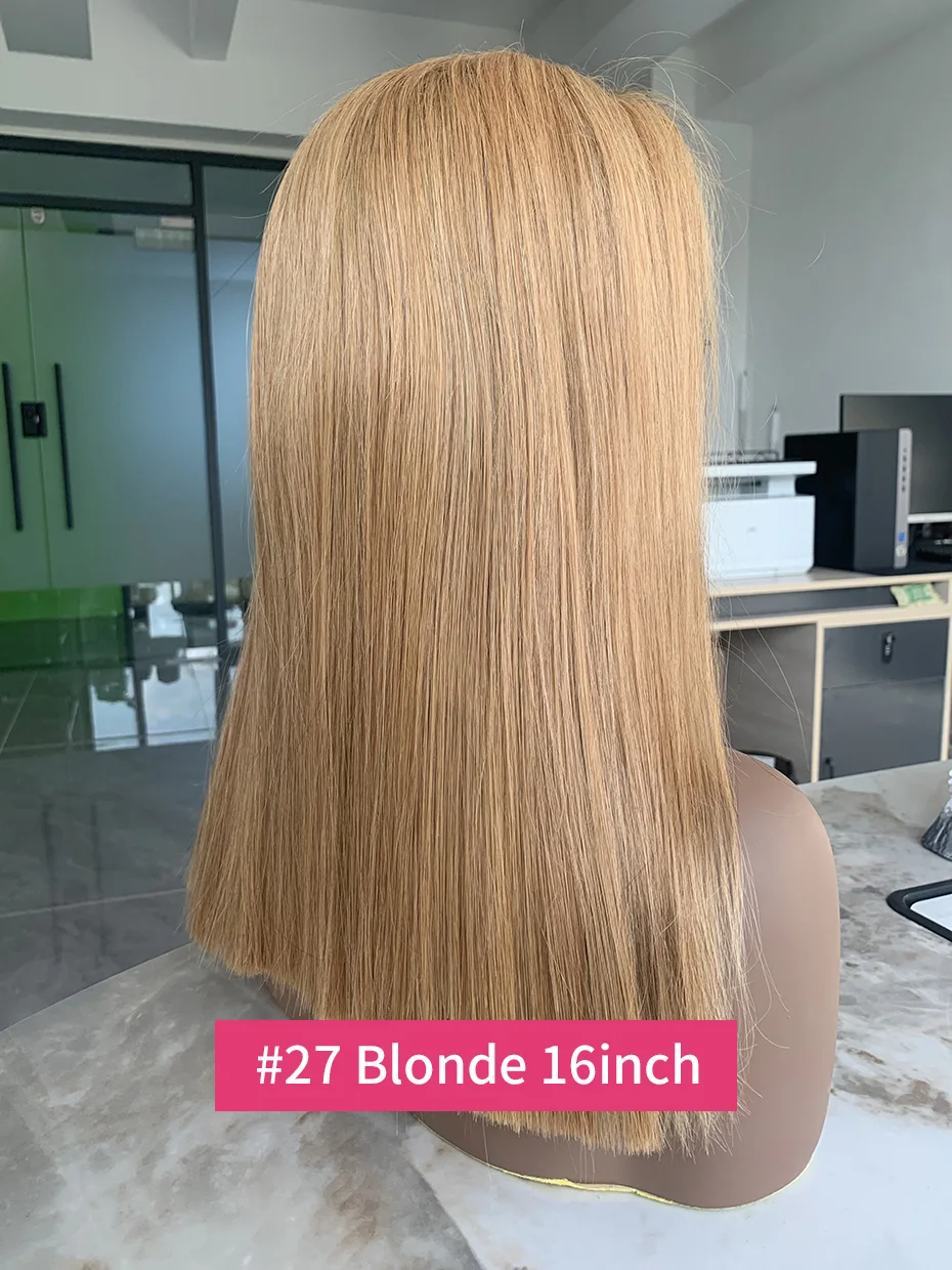 100% 인모 레이스 프론탈 가발 # 27개의 금발 숏컷 밥컷 생머리 베트남산 고품질 13x4 레이스 프론트 인모 가발 10 12 14 16 18인치