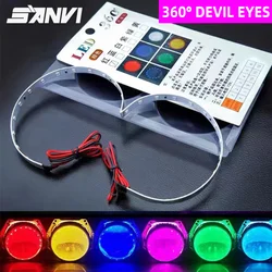 Car Led Devil Eye 360° Demon Eyes for 2.5 Inch 3.0'' HID Xenon Headlights Mini Projector Lens Car Accessories Retrofit DIY Kit