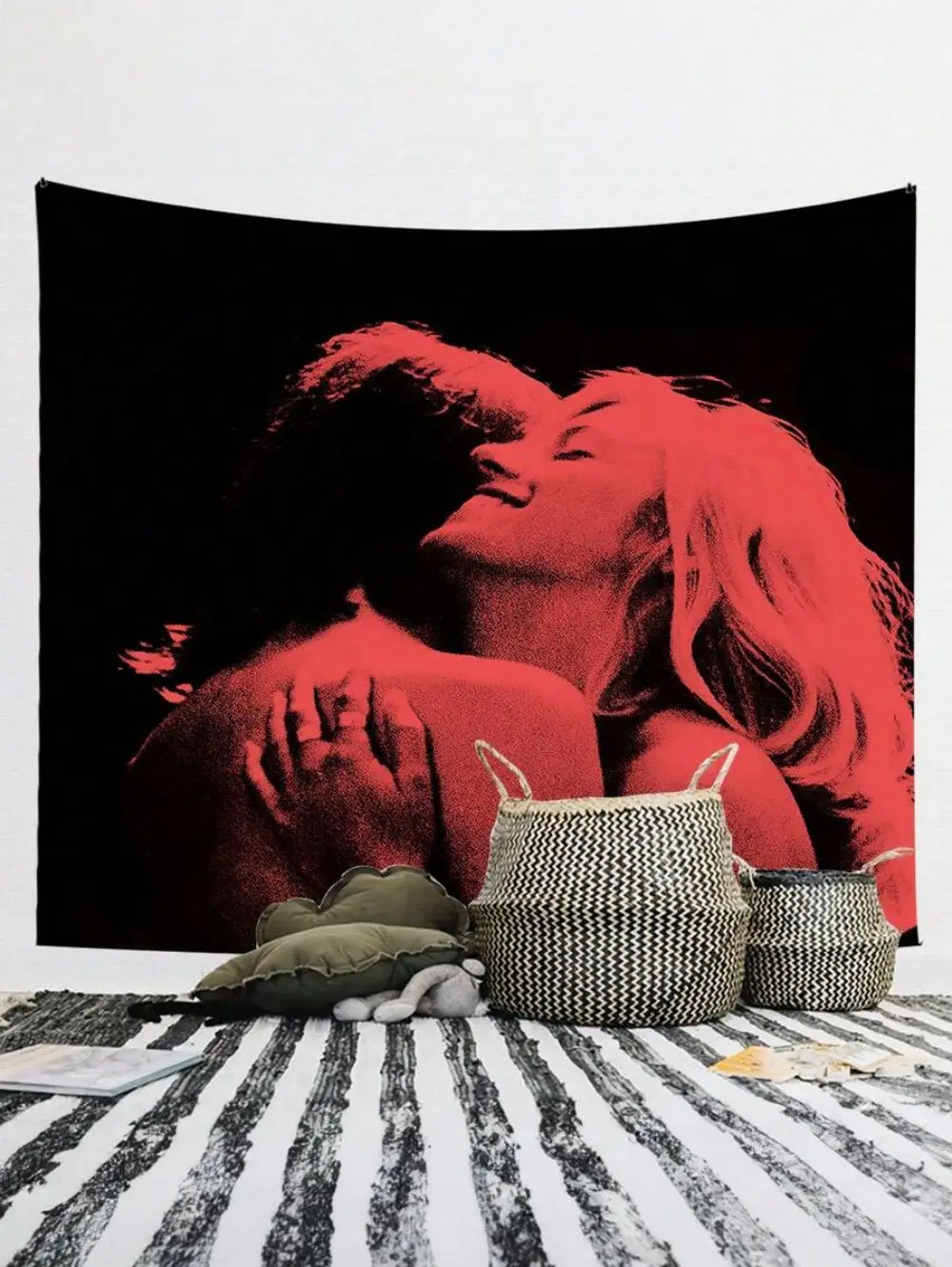 VIKAMA TV Girl French Exit Album Cover Wandteppich Retro Rot Schwarz Ästhetischer Wandbehang Schlafzimmer Wohnheim Dekor