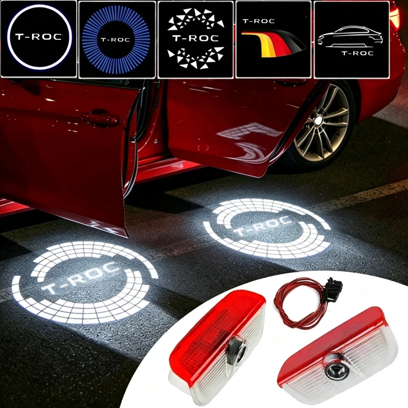 2 Stück LED Auto-Tür-Willkommenslichter mit Laserprojektion für Volkswagen T-ROC 2014-2024 2015 Auto-Dekor-Projektor Höflichkeitslichter mit Geisterlogo