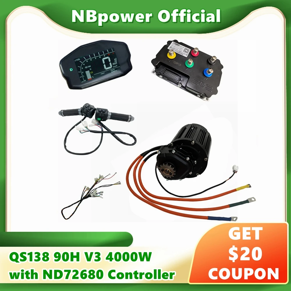 

QS 138 QS138-C 90H 4000W V3 Mid-Drive Motor Kits With FarDriver ND72680 Controller, DKD Display, Multi-function Throttle