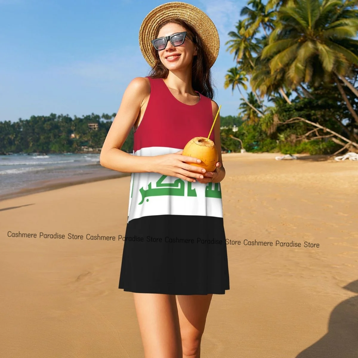 فستان نسائي بعلم العراق فساتين صيفية كاجوال تي شيرت لتغطية الشاطئ فستان بدون أكمام #4