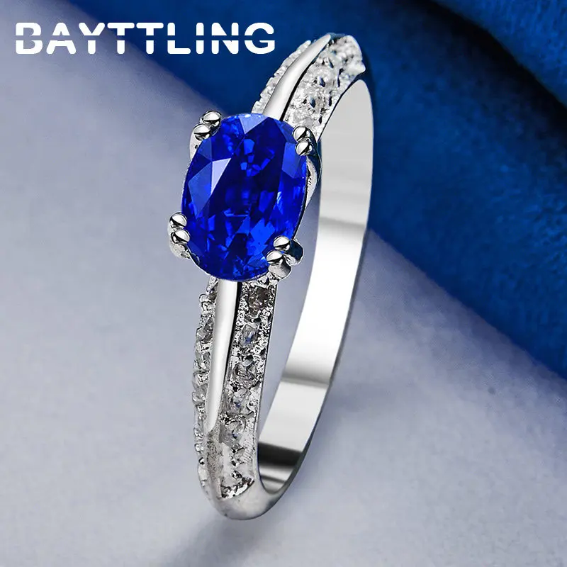 

New 925 Sterling Silver 7/8/9/10# Charm Blue Zircon Ring For Women Girlfriends Wedding Gifts Fashion Jewelry Accessories