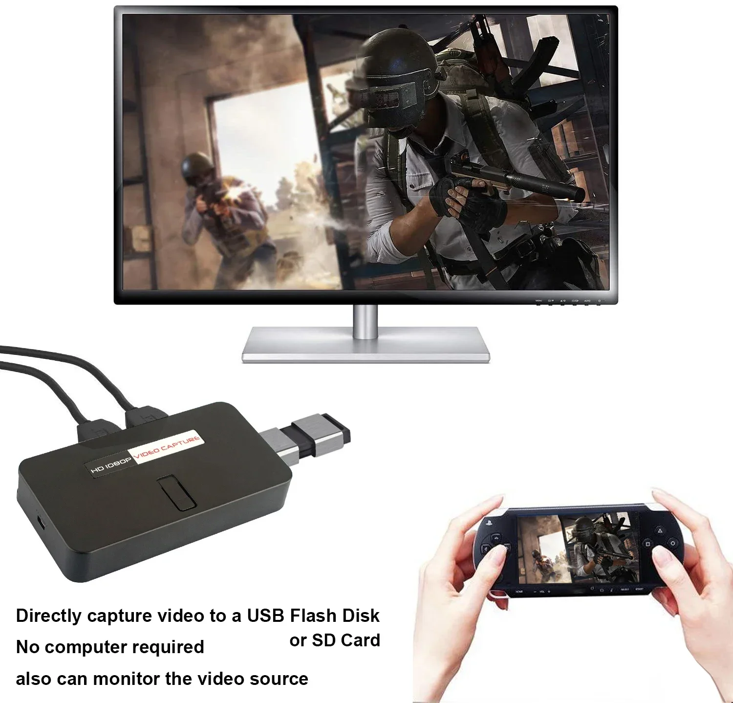 

USB Flash Disk Record,no Need PC, Mic In 1080P HDMI AV Video Capture Card Recording Box for XBOX PS3 PS4 TV Box, Live Streaming