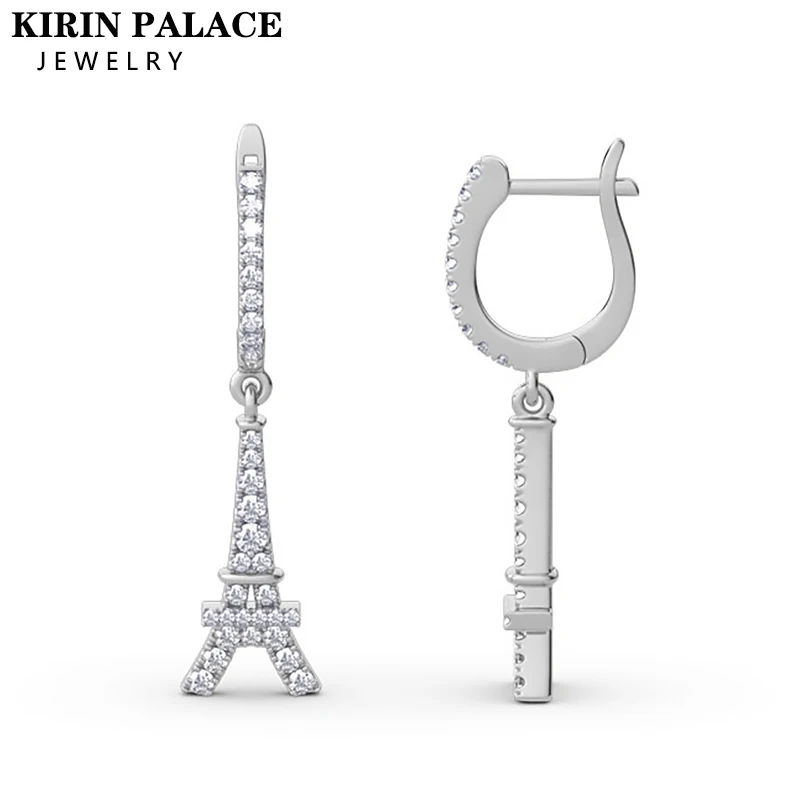 

925 Silver 1CT Moissanite Solitaire Earrings For Women Eiffel Tower Dangle Earring Wedding Trendy Jewelry Engagement Wedding